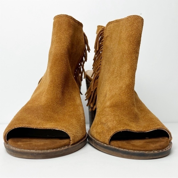 Lucky Brand Lantau Fringe Open Toe Booties 8 suede leather peep toe ankle boots - Picture 2 of 12